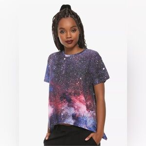 Hot Topic Galaxy Print Cropped Asymmetrical Shark Bite Top, XXL